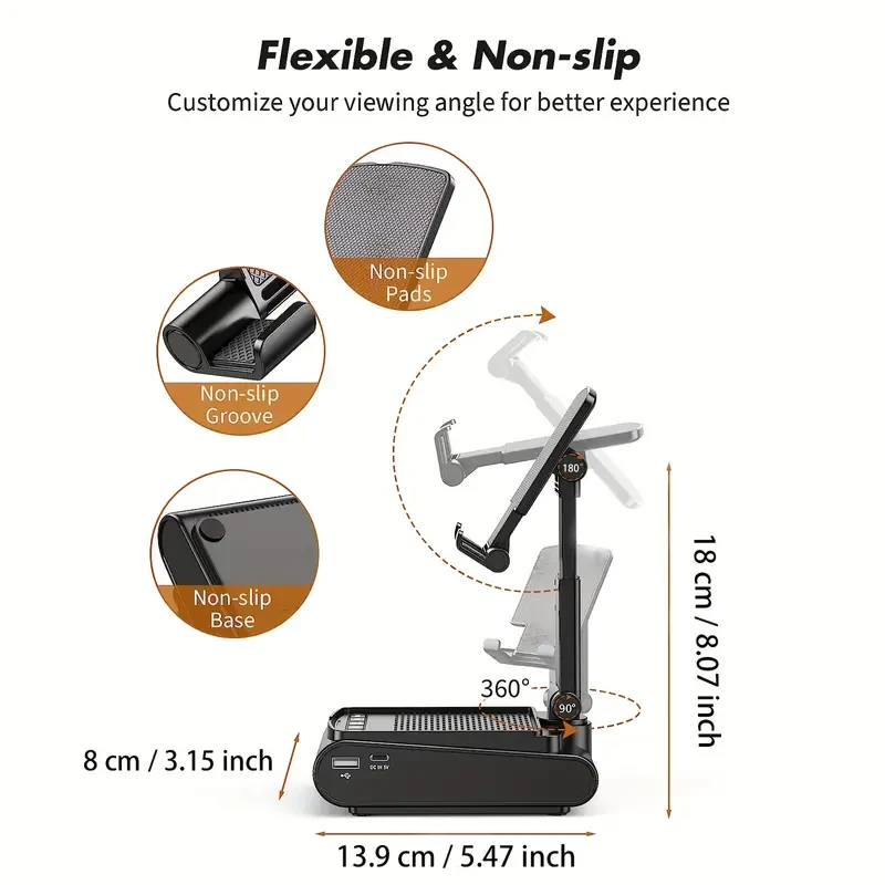 Portable Phone Stand Speaker  Wireless Sound & Non-Slip Base