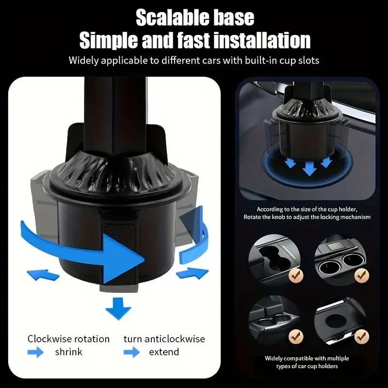 360 Rotatable Car Cup Holder Expandable Snack Tray