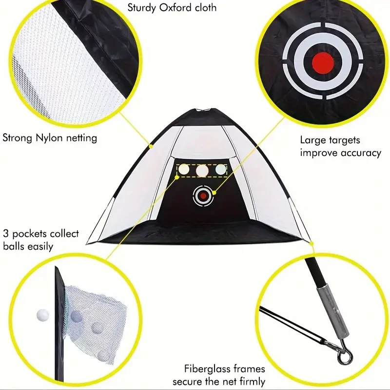 Foldable Golf Hitting Net Set With Chipping Target Pockets, 300cm Practice Net For Indoor/Outdoor Use, Includes Carry Bag