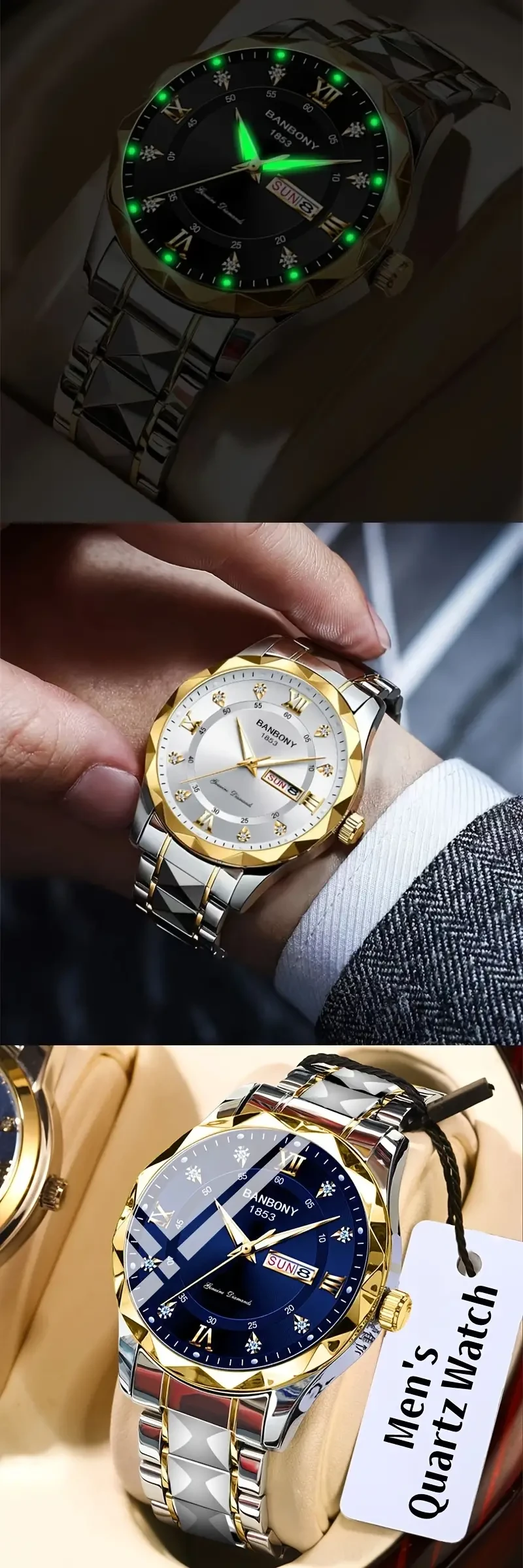Stainless Steel Strap Men's Roman Numerals