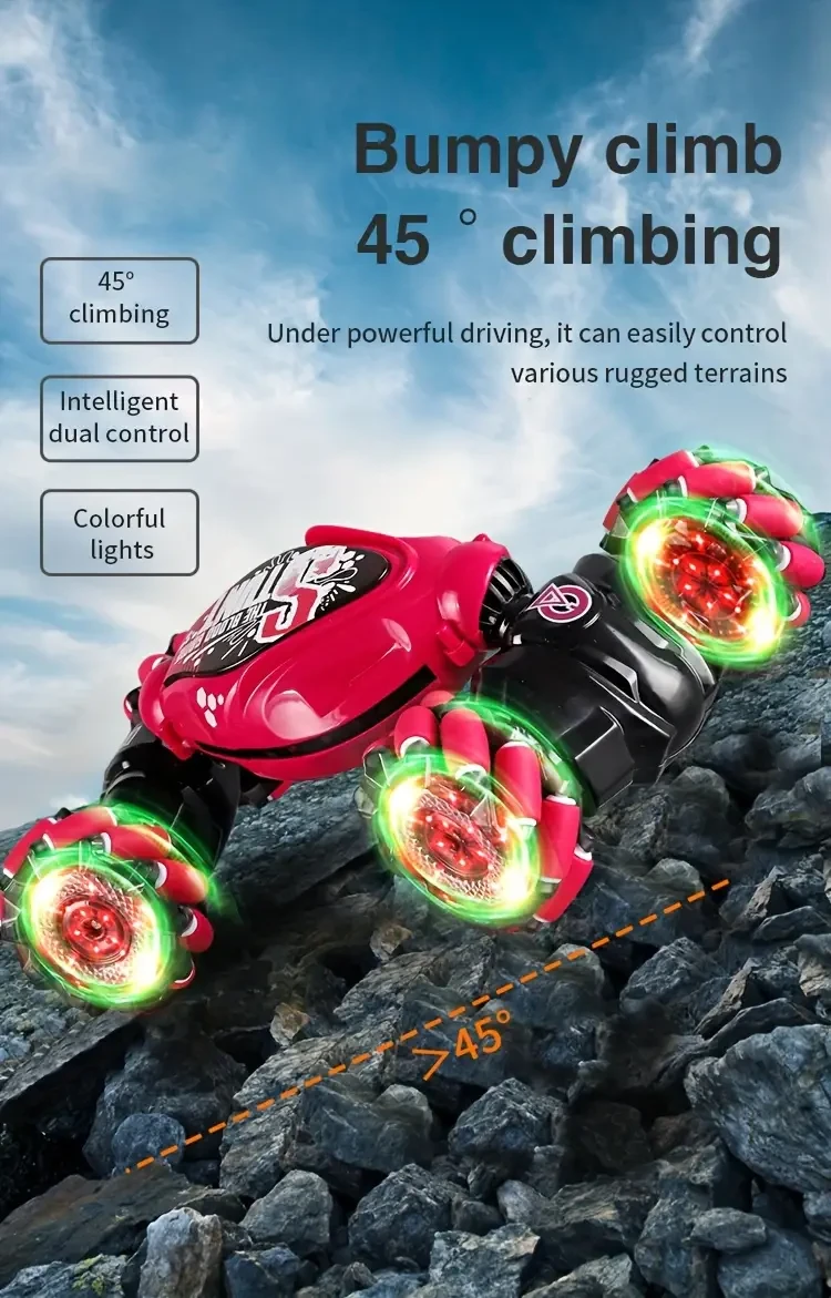 Gesture Sensing Dual Control 2-in-1 Stunt Car, 4WD Remote Control Toy Car, With Lights And Sounds, 360 Degree Flip, One Key Presentation, USB Rechargeable Battery, Outdoor Sports, As Halloween Gift
