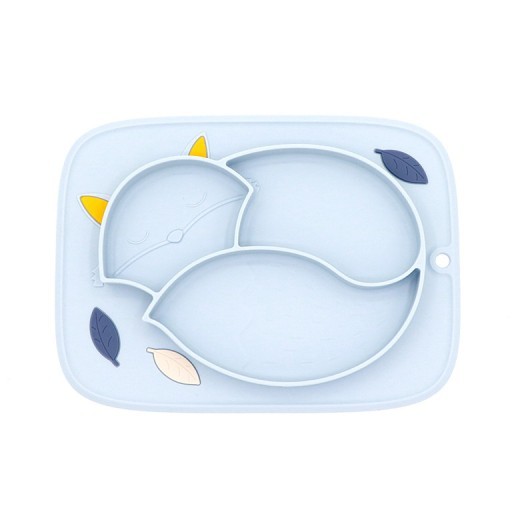 Color Matching Soft Cute Fox Strong Adsorption Platinum Silicone Dinner Plate Integrated Children'S Non-Slip Partitioned Dinner Plate