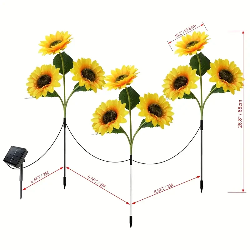 3-Pack Solar Sunflowers Stake Lights  Vibrant LED Artificial Flowers