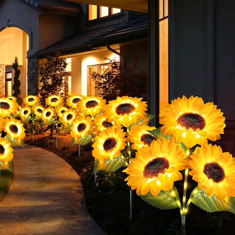 3-Pack Solar Sunflowers Stake Lights  Vibrant LED Artificial Flowers