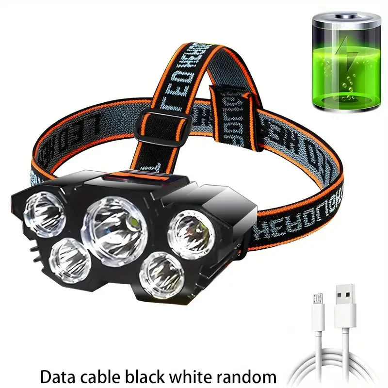 Super Bright 5 LED Rechargeable Headlamp  Powerful Head Torch for Outdoor Use