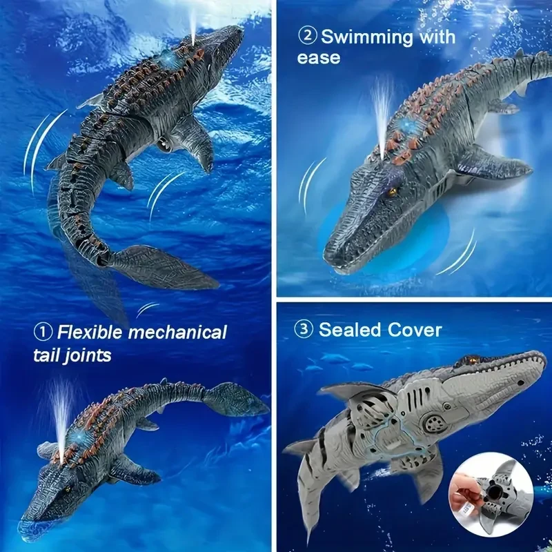 Interactive Remote-Controlled Dinosaur Toy  Dual Propeller Drive with Lights & Water Spray