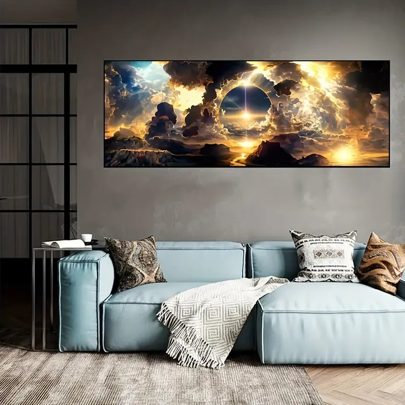 Breathtaking Sky Canvas Poster Oil Painting of Clouds, Mountains & Rivers
