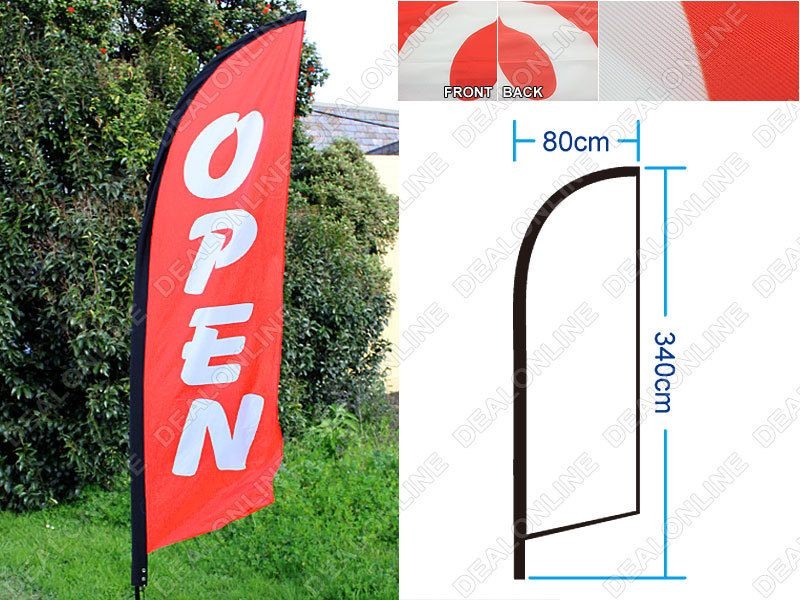 'OPEN' Flag Double Sided Feather Flag 4m