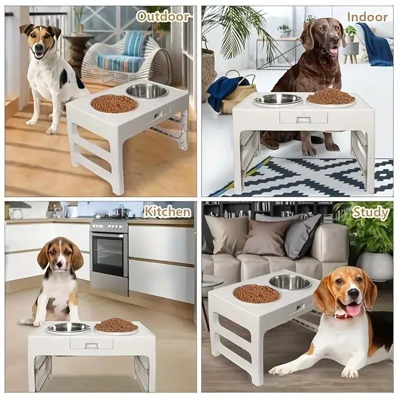 Raised Dog Bowls - Adjustable Elevated Stand with Anti-Slip Design and Stainless Steel Bowls