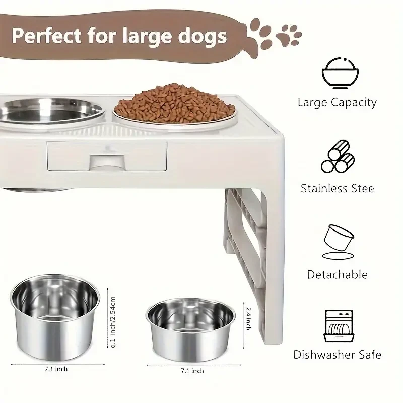 Raised Dog Bowls - Adjustable Elevated Stand with Anti-Slip Design and Stainless Steel Bowls