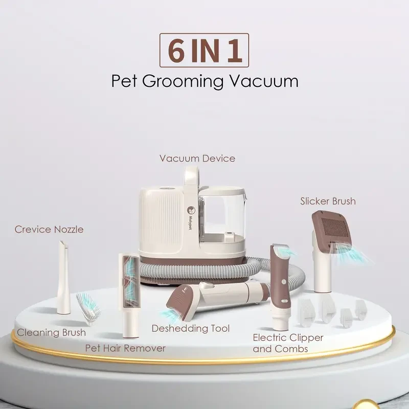 Dog Grooming Kit - 1.3L Pet Grooming Vacuum with Low Noise, 6 Grooming Tools & 4 Combs