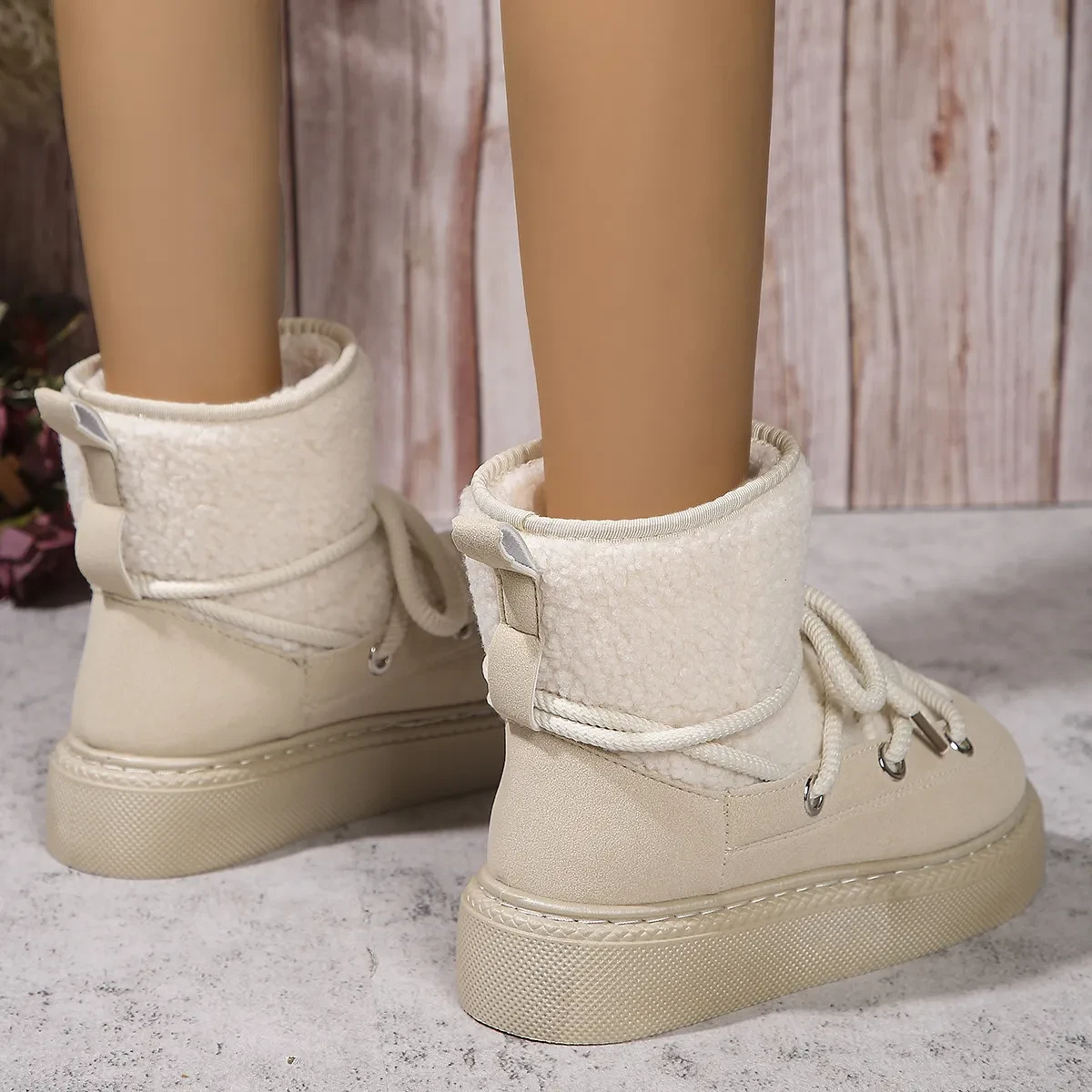 Lace-up Snow Boots Winter Flat Thick-soled Height-enhancing Cotton Shoes