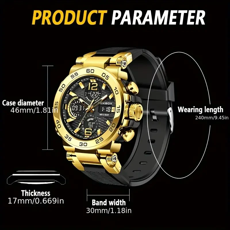LIGE Men's 50M Waterproof Dual Display Watch - Quartz Military Sports Watch with Alarm Clock