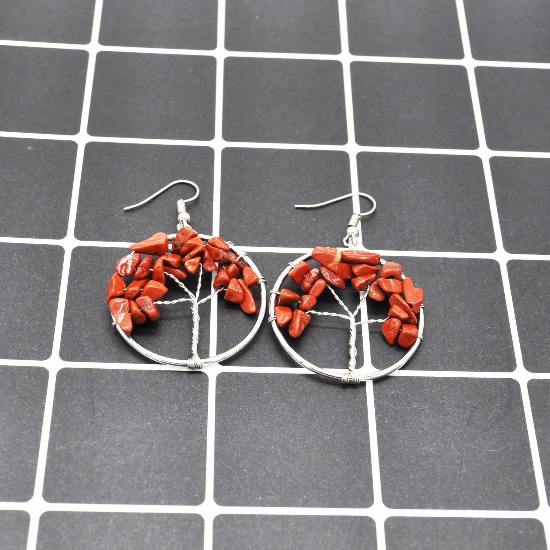 Natural Crystal Crushed Stone Tree Wishing Tree Earrings Crystal Tree Earrings Jewelry