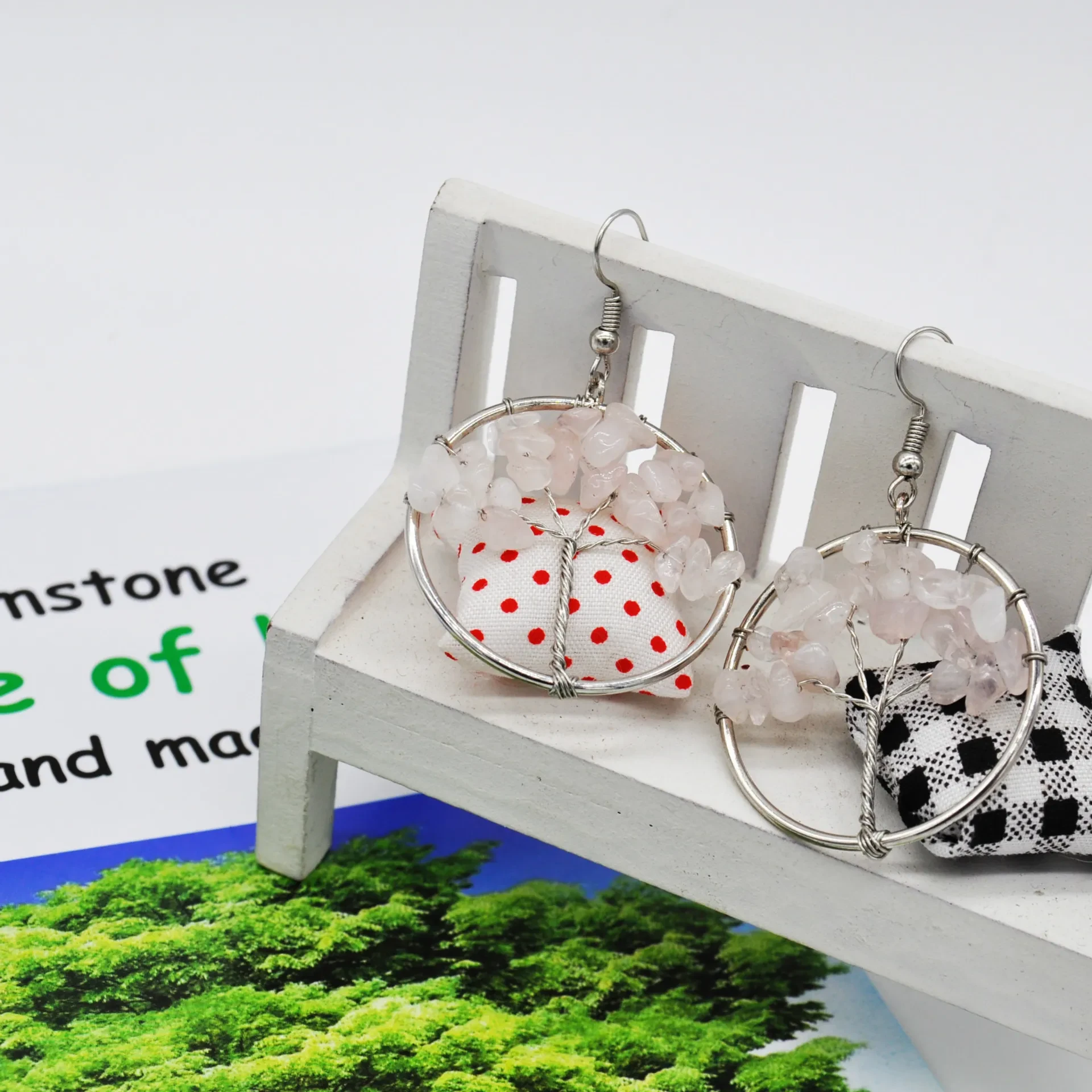 Natural Crystal Crushed Stone Tree Wishing Tree Earrings Crystal Tree Earrings Jewelry