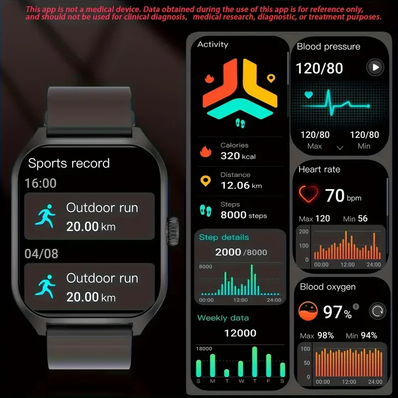 1.96" Smart Watch with Body Temp and Sleep Monitor - Wireless Call, Fitness Tracker with 100+ Sports Modes