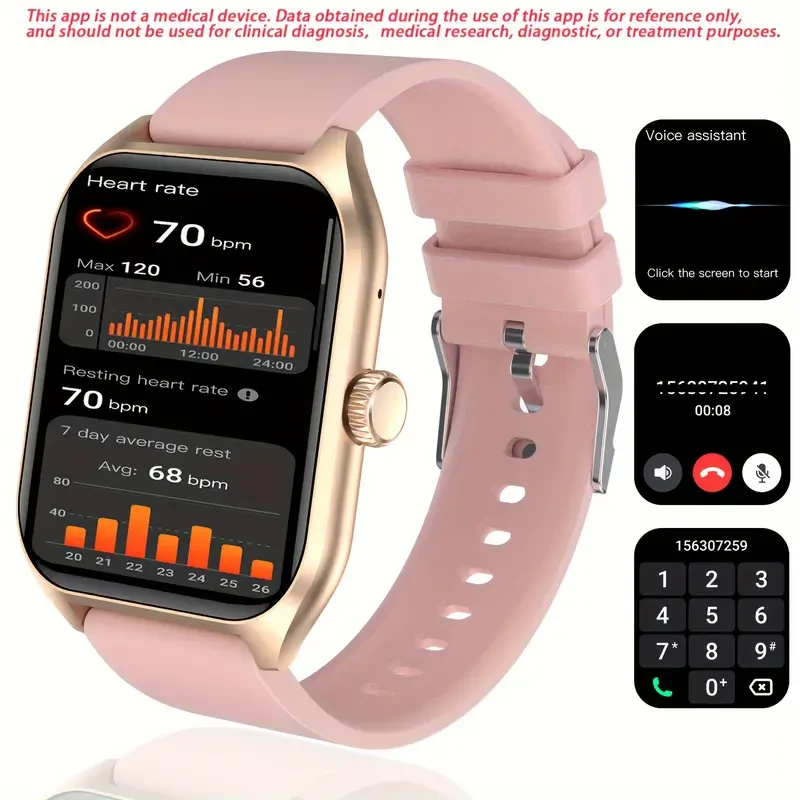 1.96" Smart Watch with Body Temp and Sleep Monitor - Wireless Call, Fitness Tracker with 100+ Sports Modes