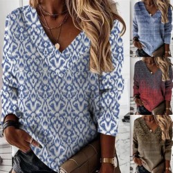 Long Sleeve V-neck Floral Style Women's Shirt