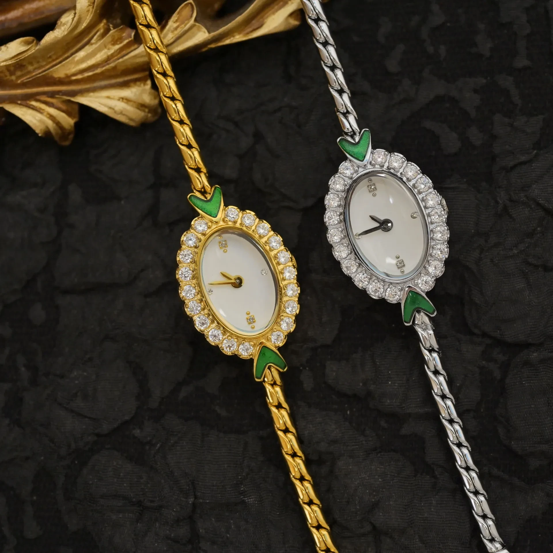 European Small Gold Womens Watch Handmade Rhinestone Inlaid Antique Style