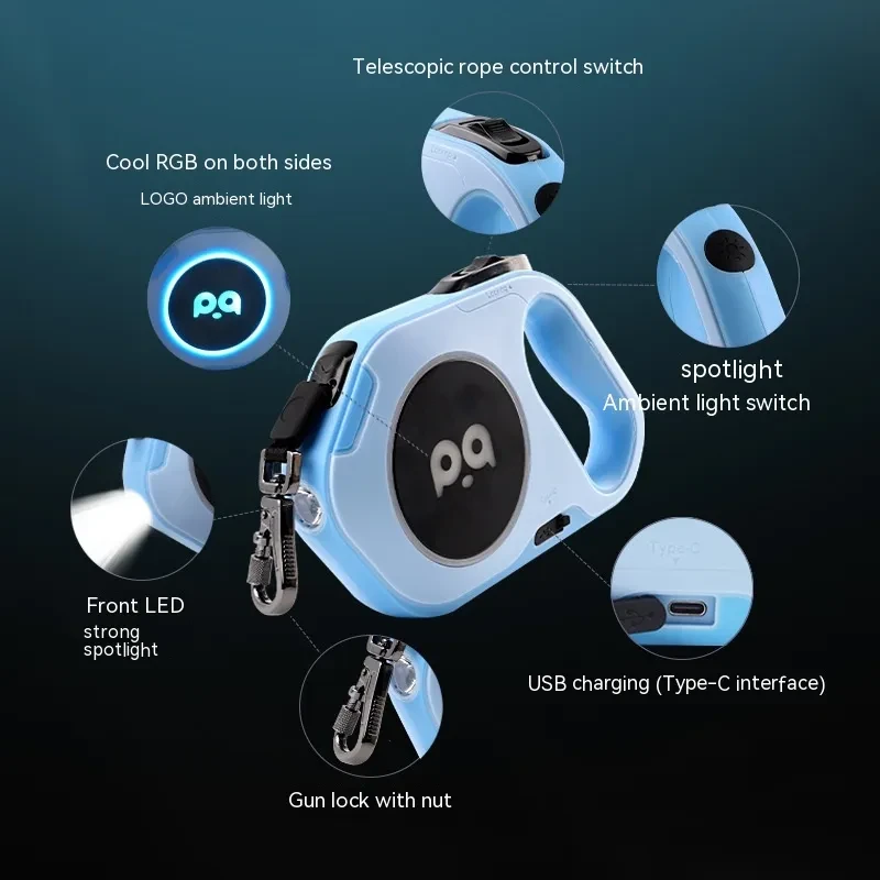 LED Light Automatic Retractable Dog Leash