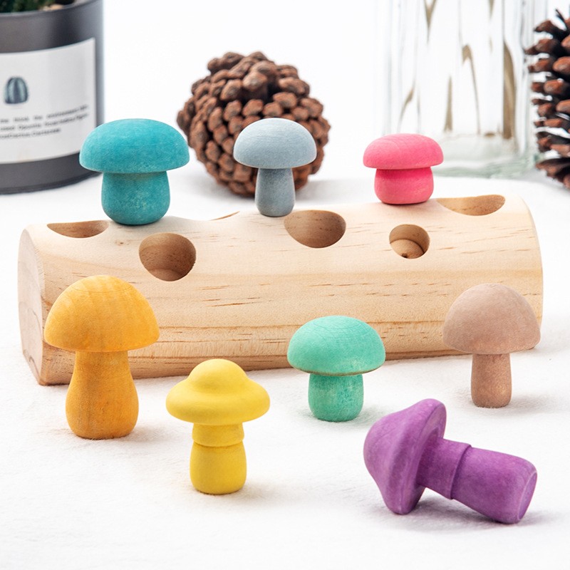 Fun Mushroom Picking Game Color Cognition Puzzle Baby's Building Blocks Education Wooden Toys