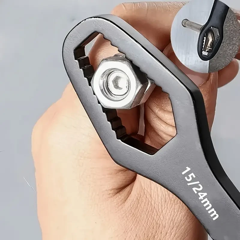 Versatile Black Torx Wrench - 5mm Thick, Adjustable & Self-Tightening Dual-Head Spanner, Fits 3-17mm, Portable for Home & Auto Repairs