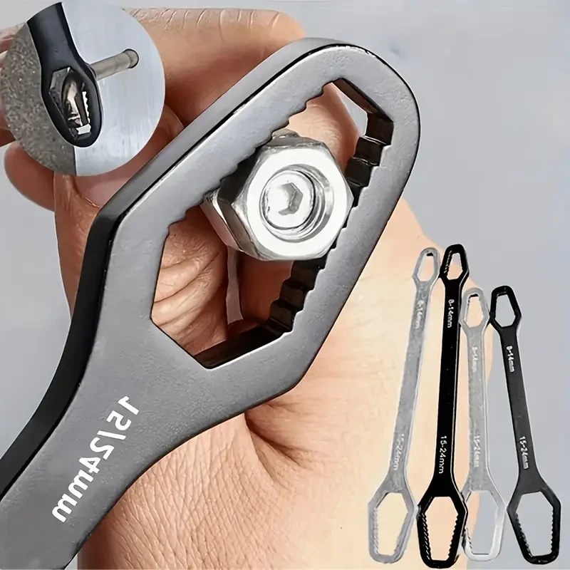 Versatile Black Torx Wrench - 5mm Thick, Adjustable & Self-Tightening Dual-Head Spanner, Fits 3-17mm, Portable for Home & Auto Repairs
