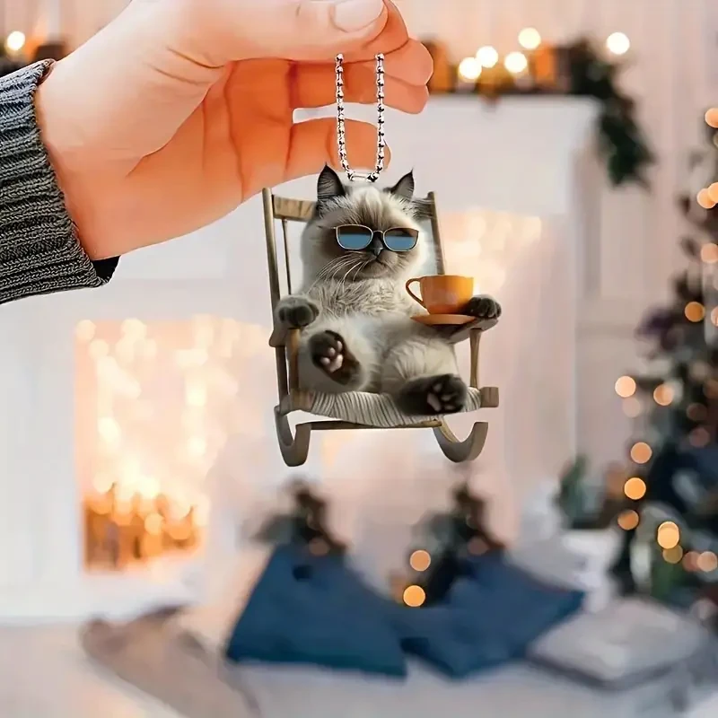 Vibrant 2D Siamese Cat Acrylic Flat Car Hanging Decoration