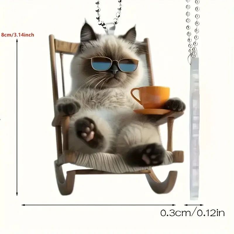 Vibrant 2D Siamese Cat Acrylic Flat Car Hanging Decoration