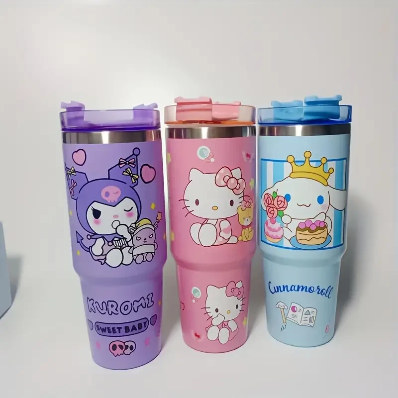 Hello Kitty & Friends 30.43oz Insulated Stainless Steel Water Bottle - Shatterproof with Lid and Straw