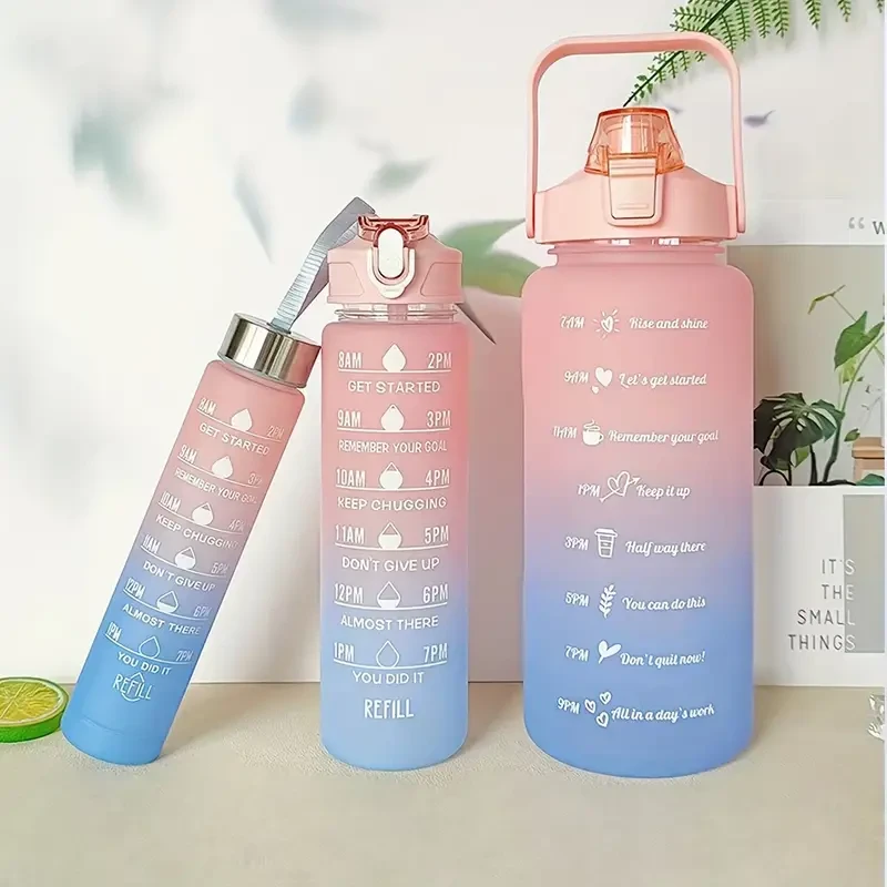 Motivational Water Bottles Set - 64oz/21oz/8oz Leak Proof, BPA Free with Time Marker