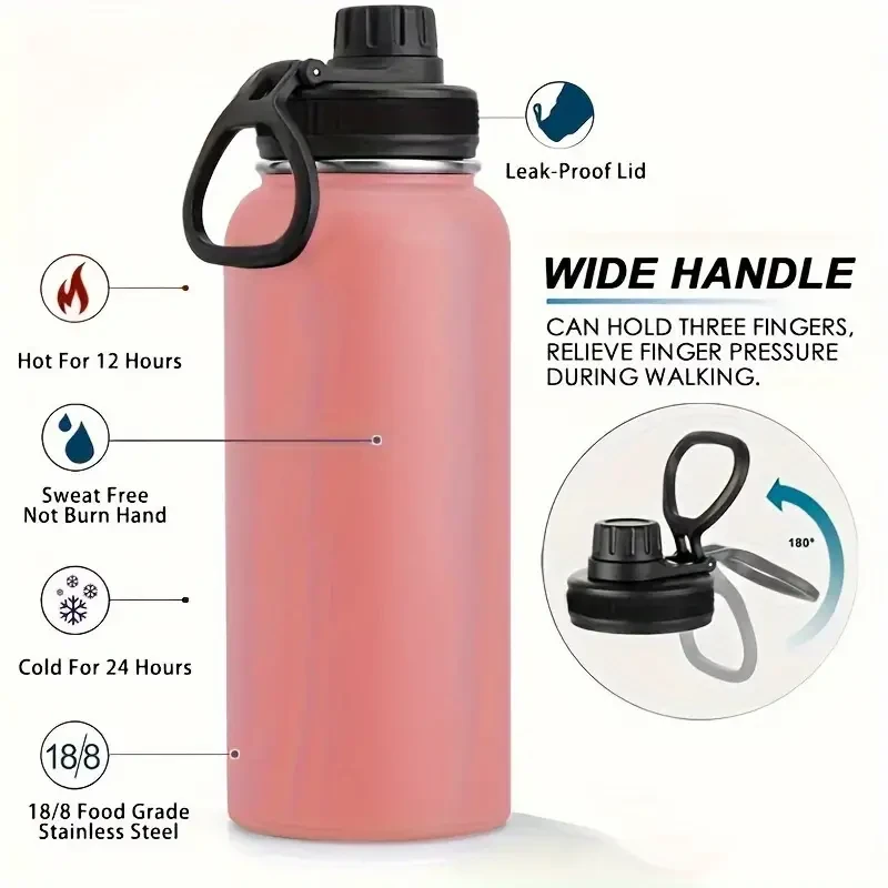 Stainless Steel Insulated Water Bottle with Straw - Leakproof Double-Wall Vacuum Flask