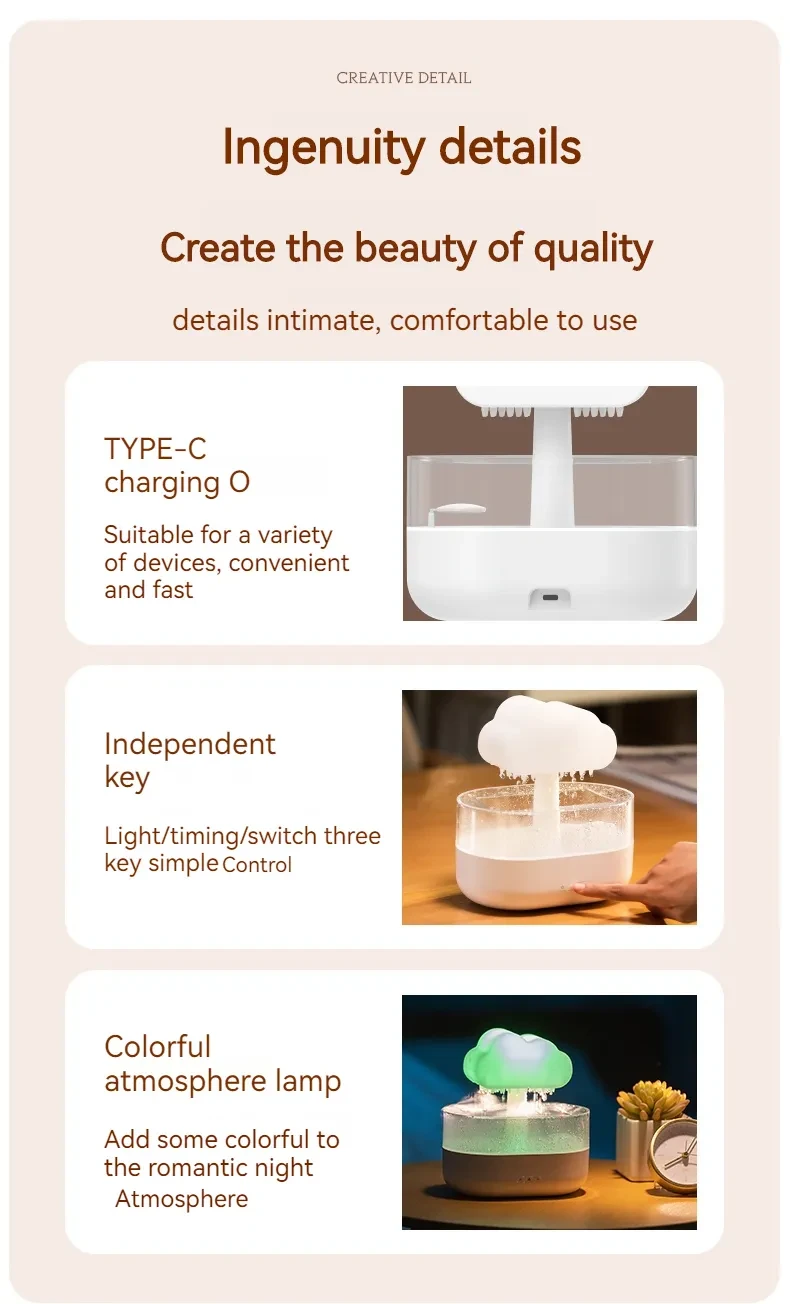 Aesthetic 200ML Rain Cloud Humidifier Water Drip