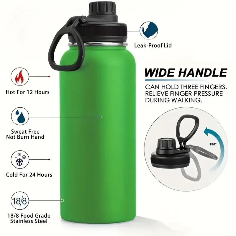 Stainless Steel Insulated Water Bottle with Straw - Leakproof Double-Wall Vacuum Flask