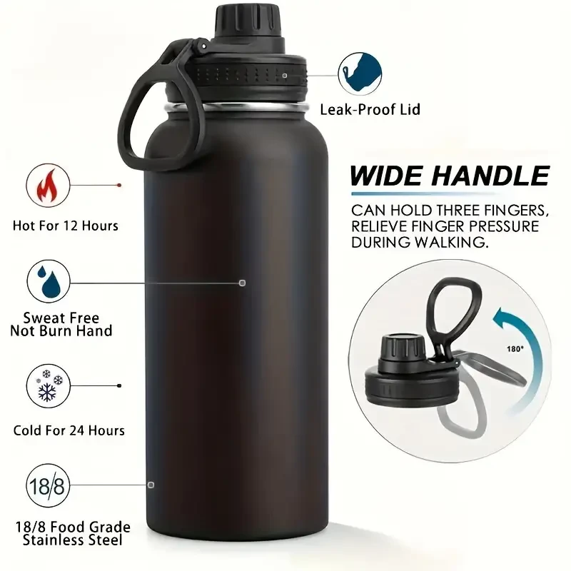 Stainless Steel Insulated Water Bottle with Straw - Leakproof Double-Wall Vacuum Flask