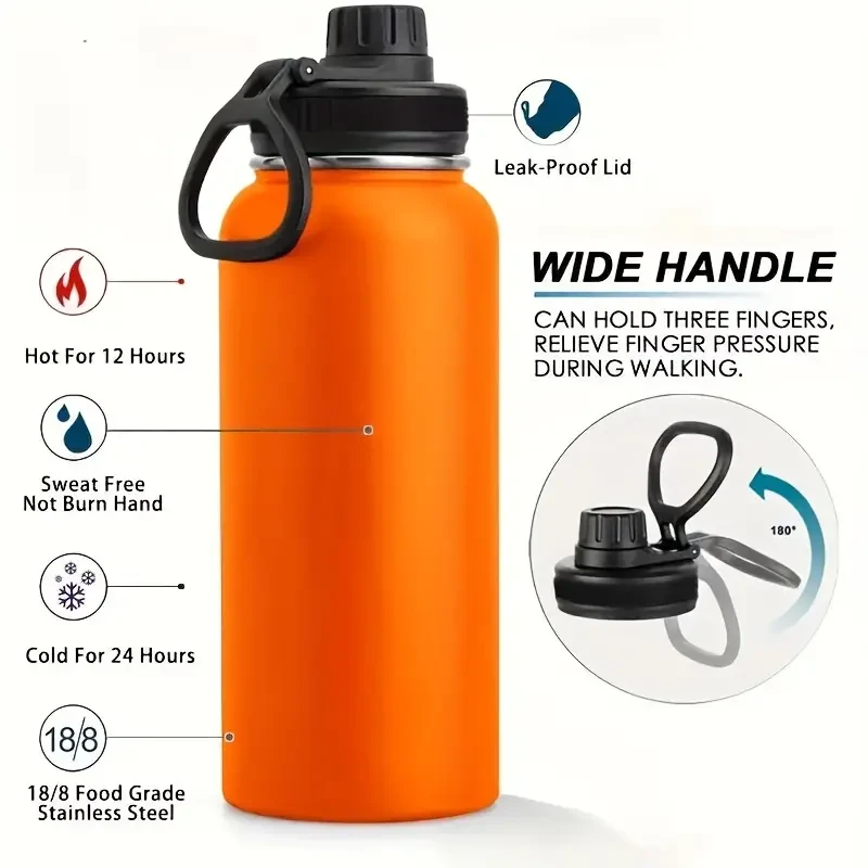 Stainless Steel Insulated Water Bottle with Straw - Leakproof Double-Wall Vacuum Flask