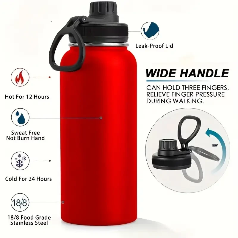 Stainless Steel Insulated Water Bottle with Straw - Leakproof Double-Wall Vacuum Flask