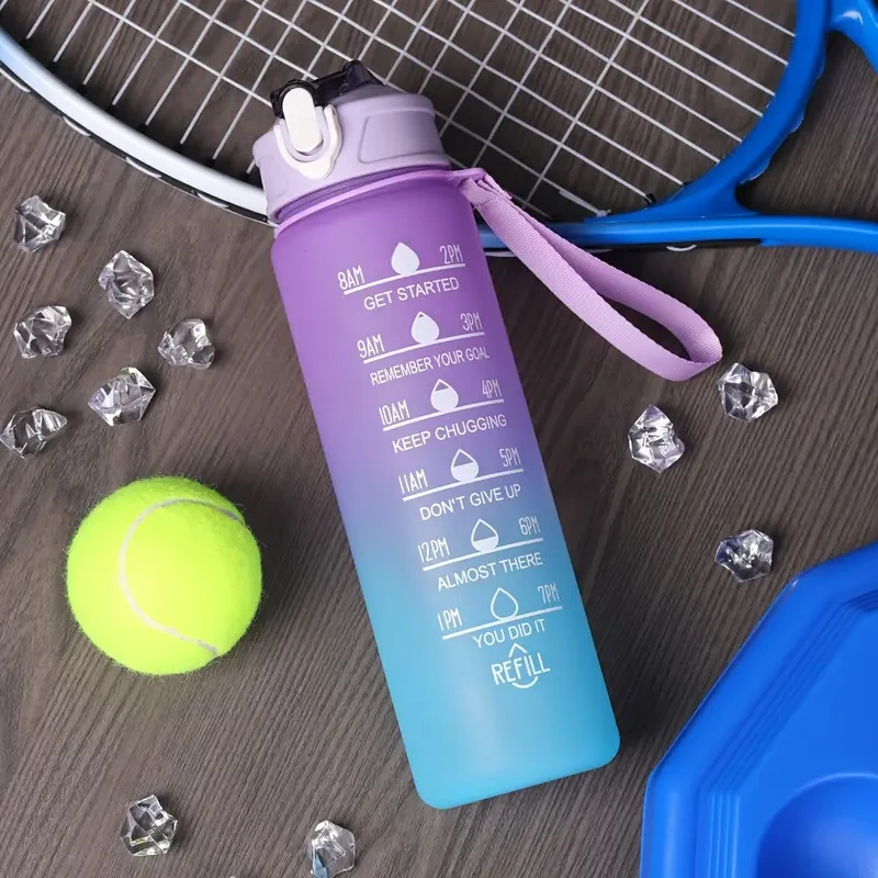Gradient Color Motivational Water Bottle - Time Marker, Leakproof Design with Fun Stickers