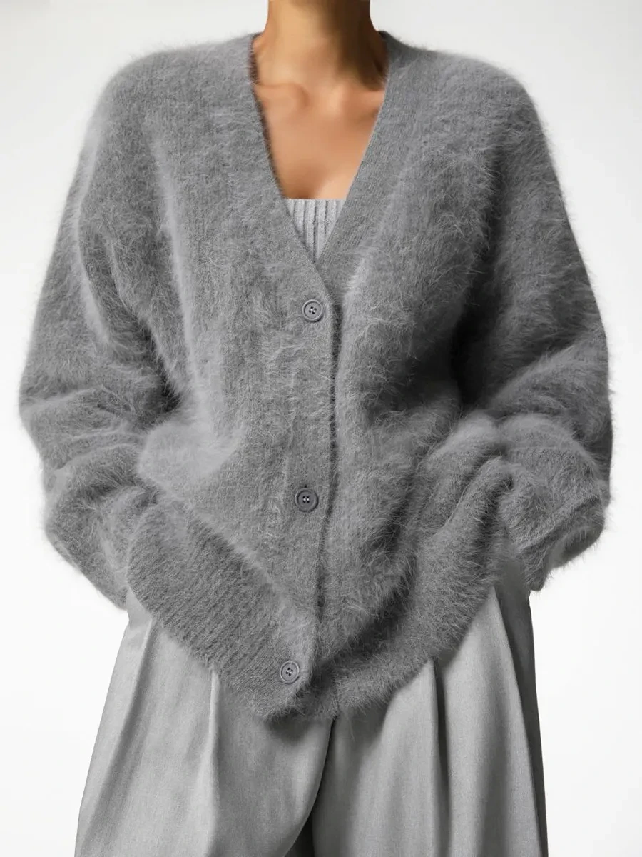 Loose V-neck Button Cardigan Fall Winter Fashion Single Breasted Knitted Sweater Top Women's Clothing