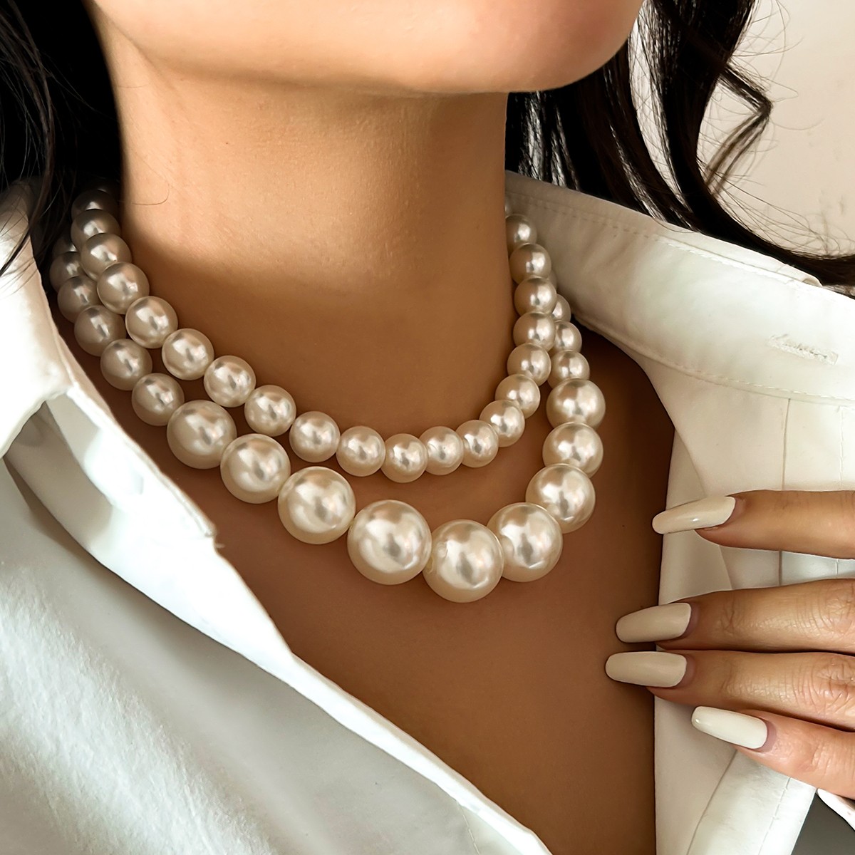 IngeSight.Z Elegant 2pcs Imitation Pearl Beaded Choker Necklace Set