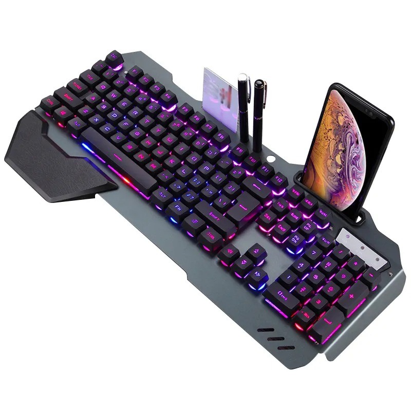 Ergonomic Wired Gaming Keyboard with RGB Backlight and Phone Holder