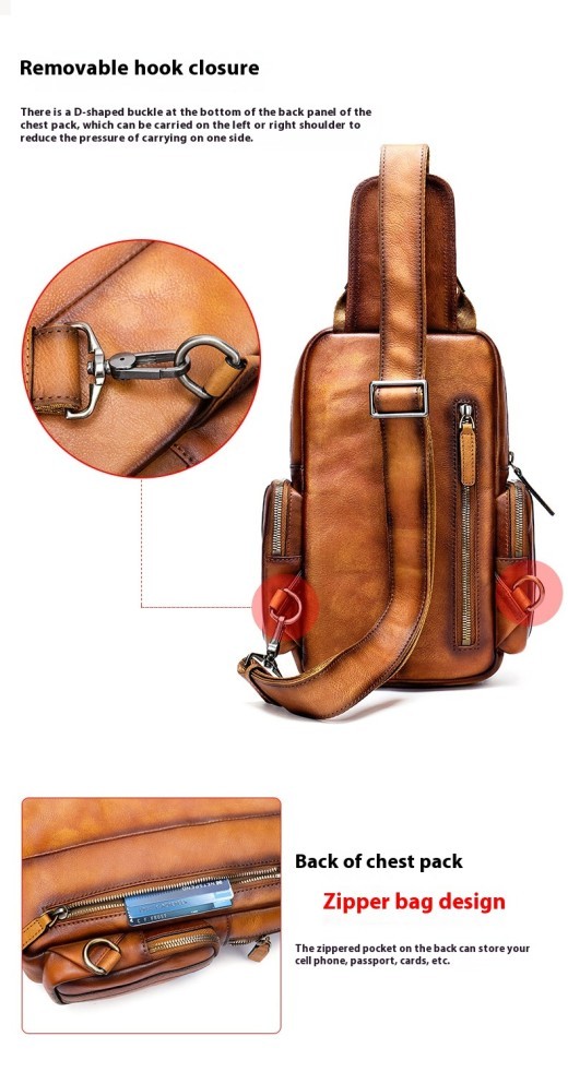 Men's Casual First Layer Cowhide Small Chest Bag