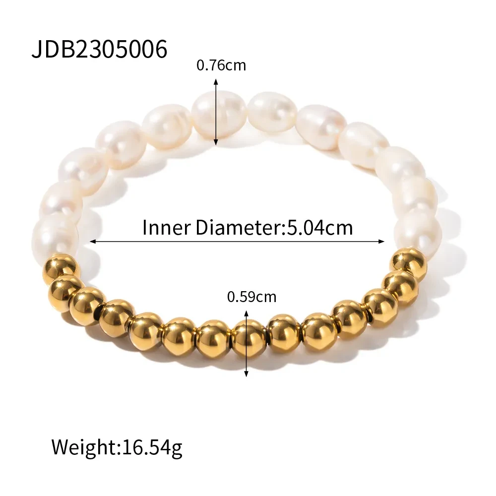 Margaux Freshwater Pearl Bracelet Trendy Stainless Steel Freshwater Pearl Round Bead Bracelet