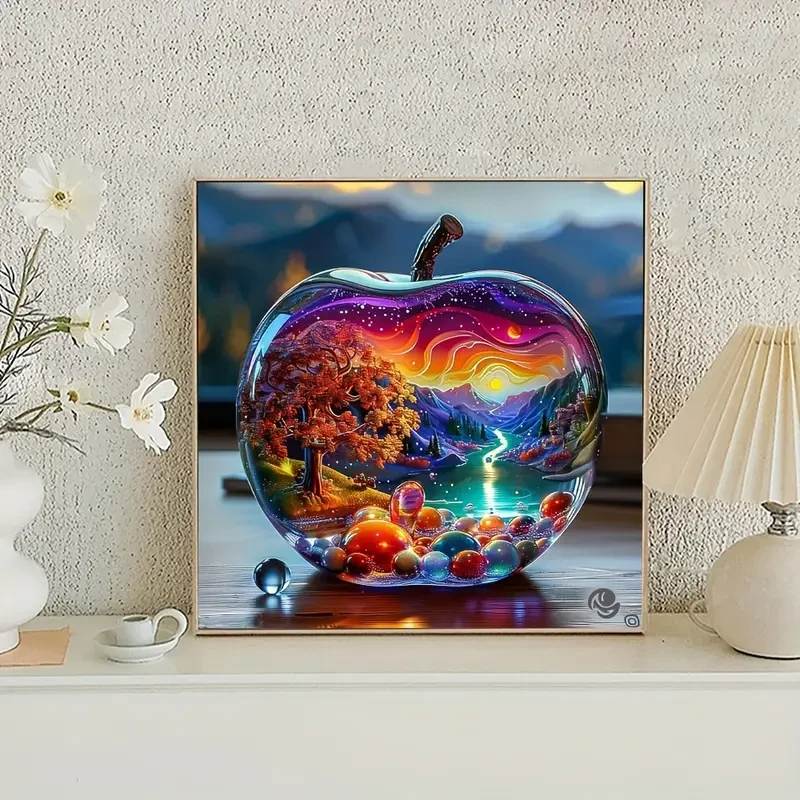 Large Frameless 5D Diamond Art Painting Kit - Crystal Ball Apple (40x40cm)