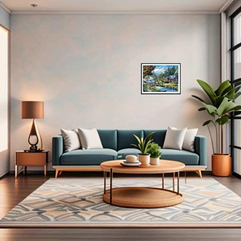 1pc Unframed Rustic Forest Lake Wooden House Scenery Canvas Poster