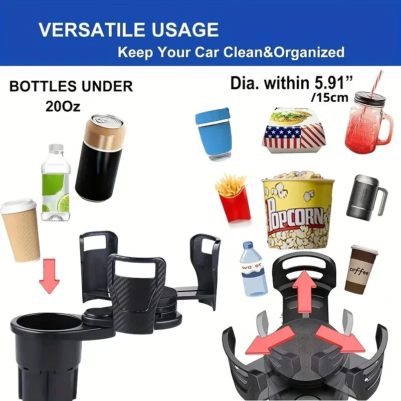 Adjustable Dual Cup Holder Expander with Phone Holder & Aromatherapy Organizer