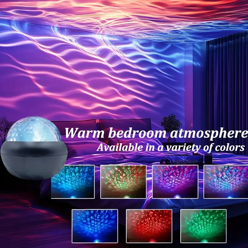 Black LED Water Ripple Projector  Multi-Color USB Crystal Ball Night Light
