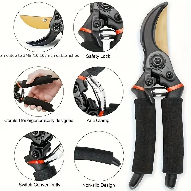 8.5" Professional Titanium Bypass Pruning Shears (T13) - Super Sharp Premium Garden Shears