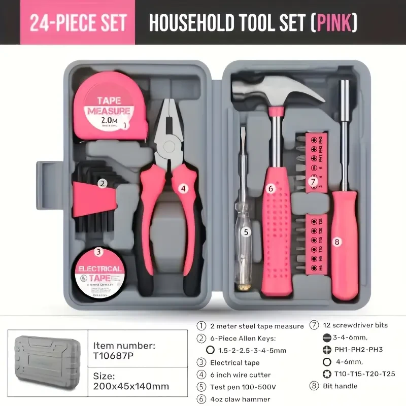 24-Piece Essential Household Hand Tool Kit  DIY & Repair Set with Storage Case