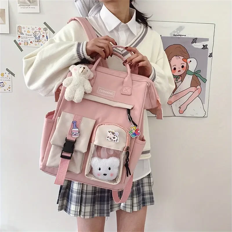 Kawaii Big Capacity Backpack with Kawaii Pin and Accessories - Cute Aesthetic School Backpack for Teen Girls